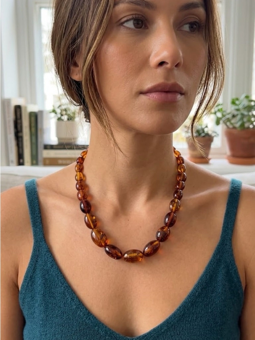 Amber Vintage 1980’s Authentic Beaded Necklace 9.5 inches around Neck